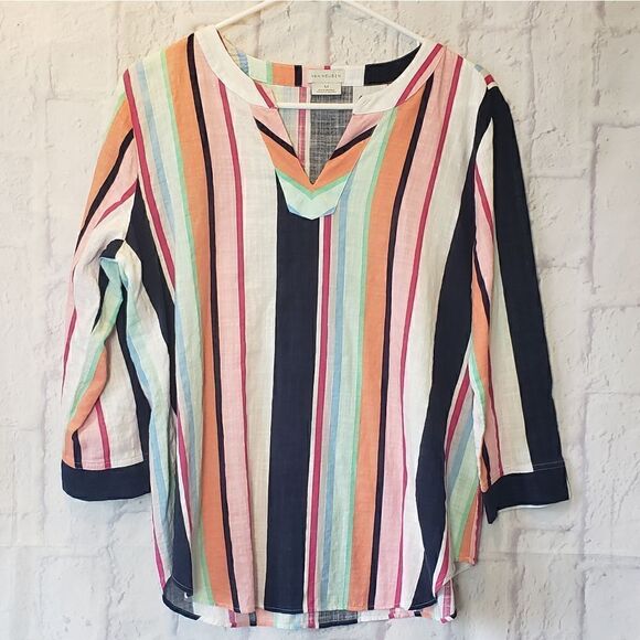 VAN HEUSEN Striped Lightweight V-neck Top - Picture 1 of 8